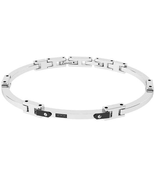 Bracciale maschile Zancan Hi-Teck in acciaio satinato con placca centrale e viti decorative in oro rosa 18kt.