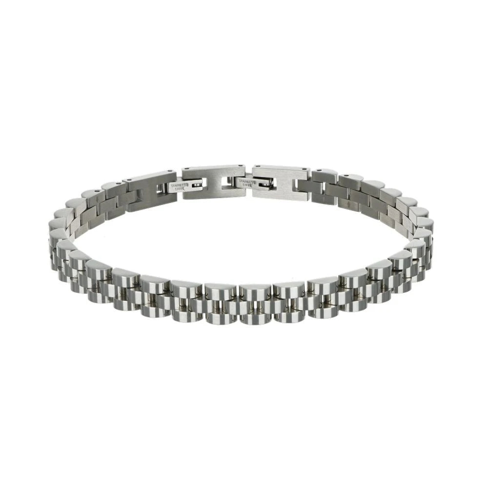 Bracciale maschile Zancan Hi-Teck in acciaio 316L con placca centrale e due viti decorative in oro rosa 18kt.