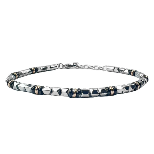 Bracciale maschile Zancan Hi-Teck in acciaio satinato con placca centrale nera e viti decorative in oro rosa 18kt.
