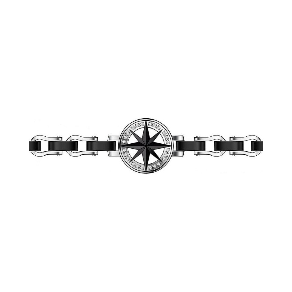 Bracciale maschile Zancan Hi-Teck in acciaio con placca centrale nera, spinelli neri incastonati e viti in oro rosa 18kt.