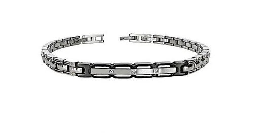 Bracciale maschile Zancan Hi-Teck in acciaio 316L con placca centrale e tre viti decorative in oro rosa 18kt.