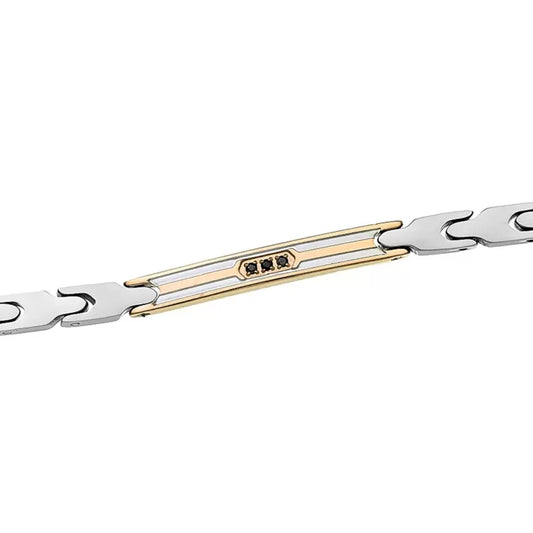 Bracciale maschile Zancan Hi-Teck in acciaio PVD nero con placca centrale e zirconi neri tono su tono.