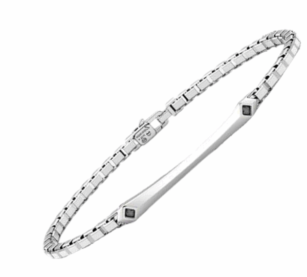 Bracciale maschile Zancan Insignia in argento 925 lucido con targa centrale e spinelli neri naturali.
