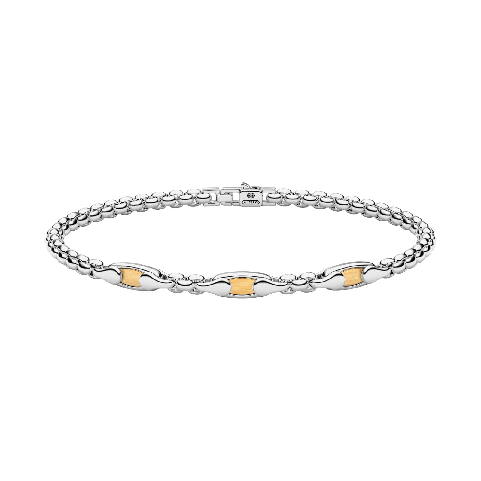 Bracciale maschile Zancan Insignia in argento 925 con piastra centrale decorata da oro rosa 18kt e una fila di spinelli neri naturali.