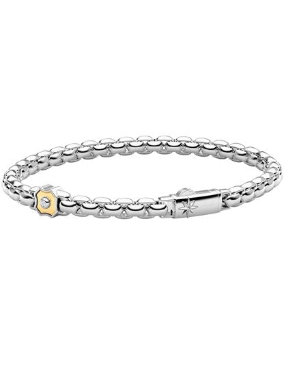 Bracciale maschile Zancan Insignia in argento 925 con piastra centrale massiccia in oro rosa 18kt e pavé di spinelli neri.
