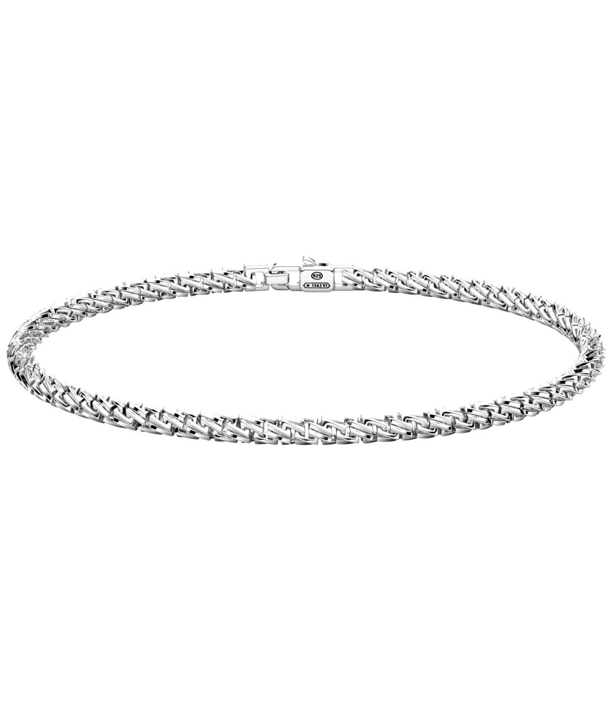 Bracciale da uomo Zancan Insignia in argento 925 con maglia lavorata e piastra centrale con spinelli neri.