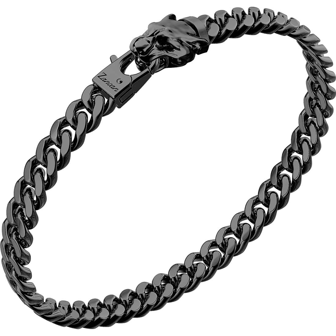 Bracciale maschile Zancan New Robert in acciaio 316L con placca centrale in PVD nero e tre spinelli neri naturali incastonati.