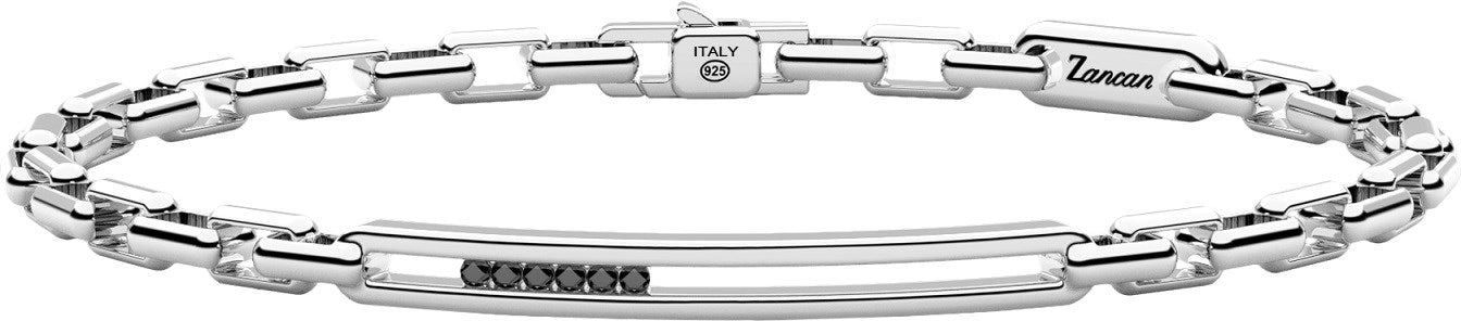 Bracciale maschile Zancan Insignia in argento 925 con placca centrale, spinelli neri e vite decorativa in oro 18kt.