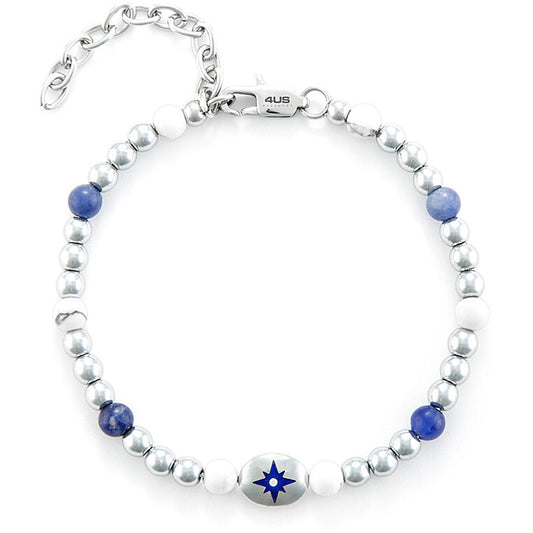 Bracciale da uomo 4US Cesare Paciotti in acciaio intrecciato a fune con inserti centrali e logo pugnale a rilievo - Alfano Gioielli