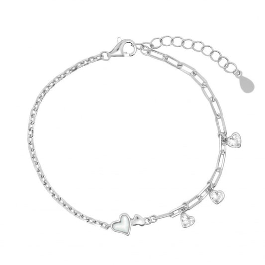 Bracciale in argento 925 ChiMiAma con ciondolo a cuore e conchiglia con zirconi bianchi - Alfano Gioielli