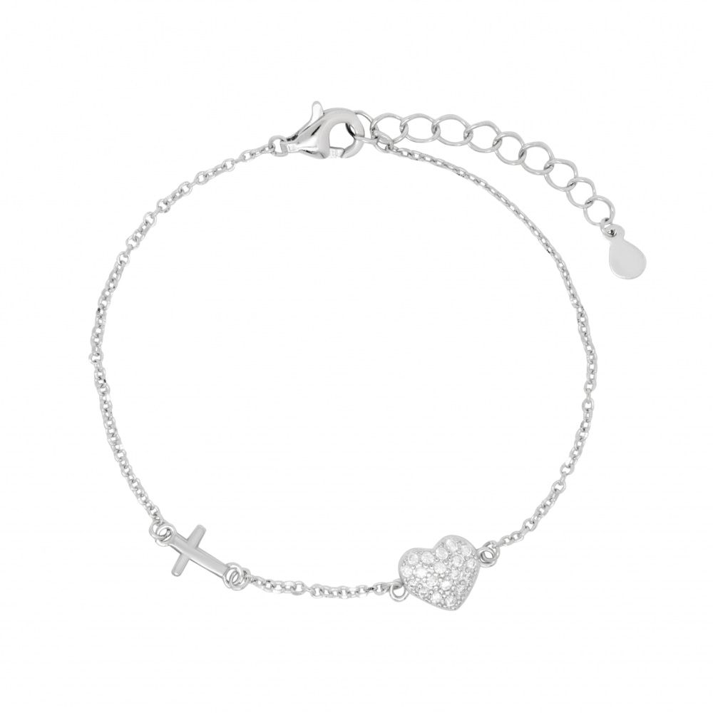 Bracciale in argento 925 ChiMiAma con cuore centrale tempestato di pavé di zirconi bianchi - Alfano Gioielli