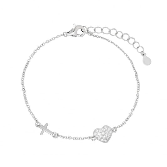 Bracciale in argento 925 ChiMiAma con cuore centrale tempestato di pavé di zirconi bianchi - Alfano Gioielli
