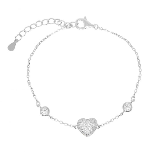 Bracciale in argento 925 ChiMiAma con singolo punto luce centrale a forma di cuore in zircone bianco brillante - Alfano Gioielli