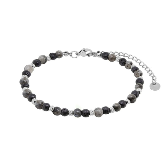 Bracciale maschile ChiMiAma in acciaio 316L con piastra centrale satinata e dettagli neri - Alfano Gioielli