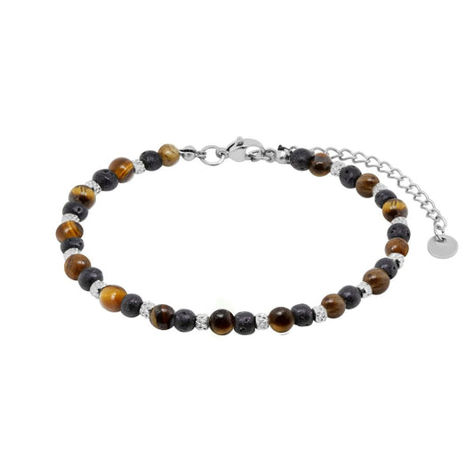 Bracciale maschile ChiMiAma in acciaio 316L con piastra centrale satinata scura e maglia tecnica sportiva - Alfano Gioielli