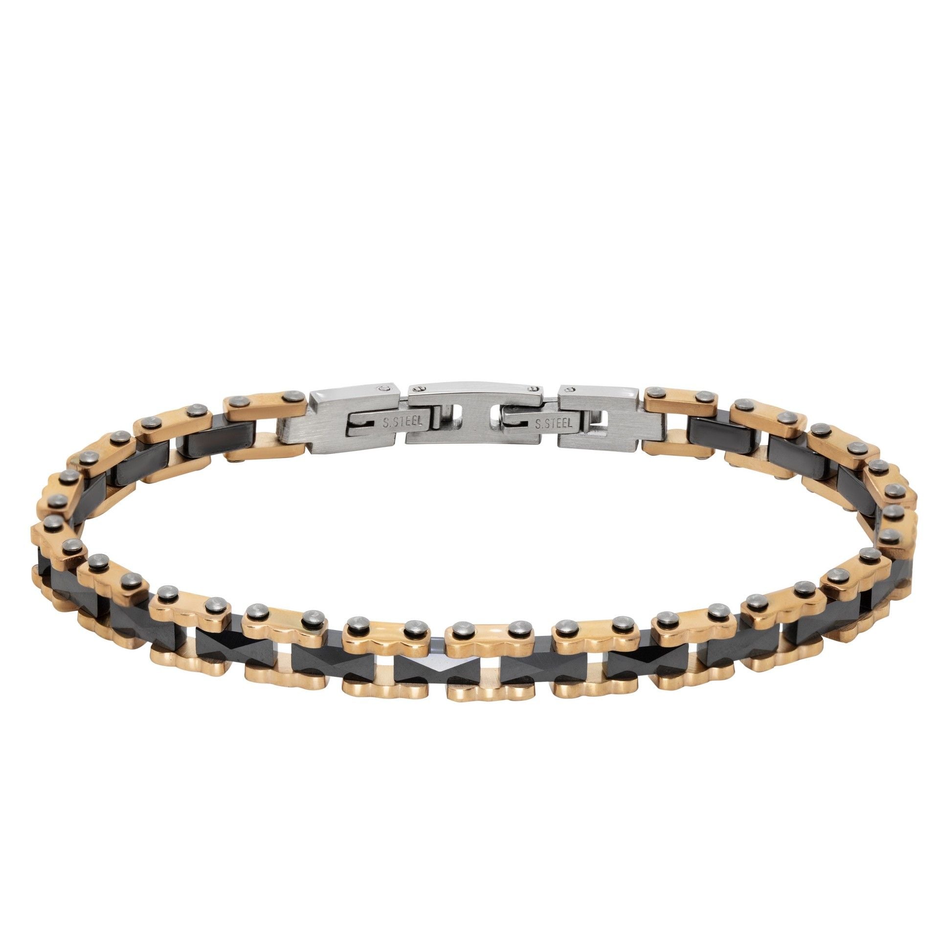 Bracciale maschile ChiMiAma in argento 925 con piastra satinata e zirconi neri incastonati - Alfano Gioielli