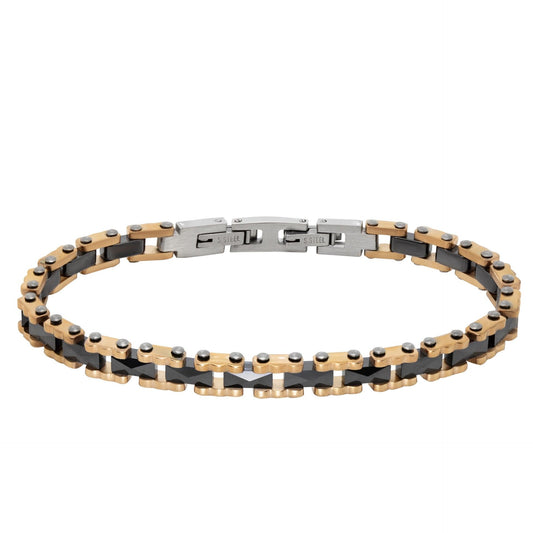 Bracciale maschile ChiMiAma in argento 925 con piastra satinata e zirconi neri incastonati - Alfano Gioielli