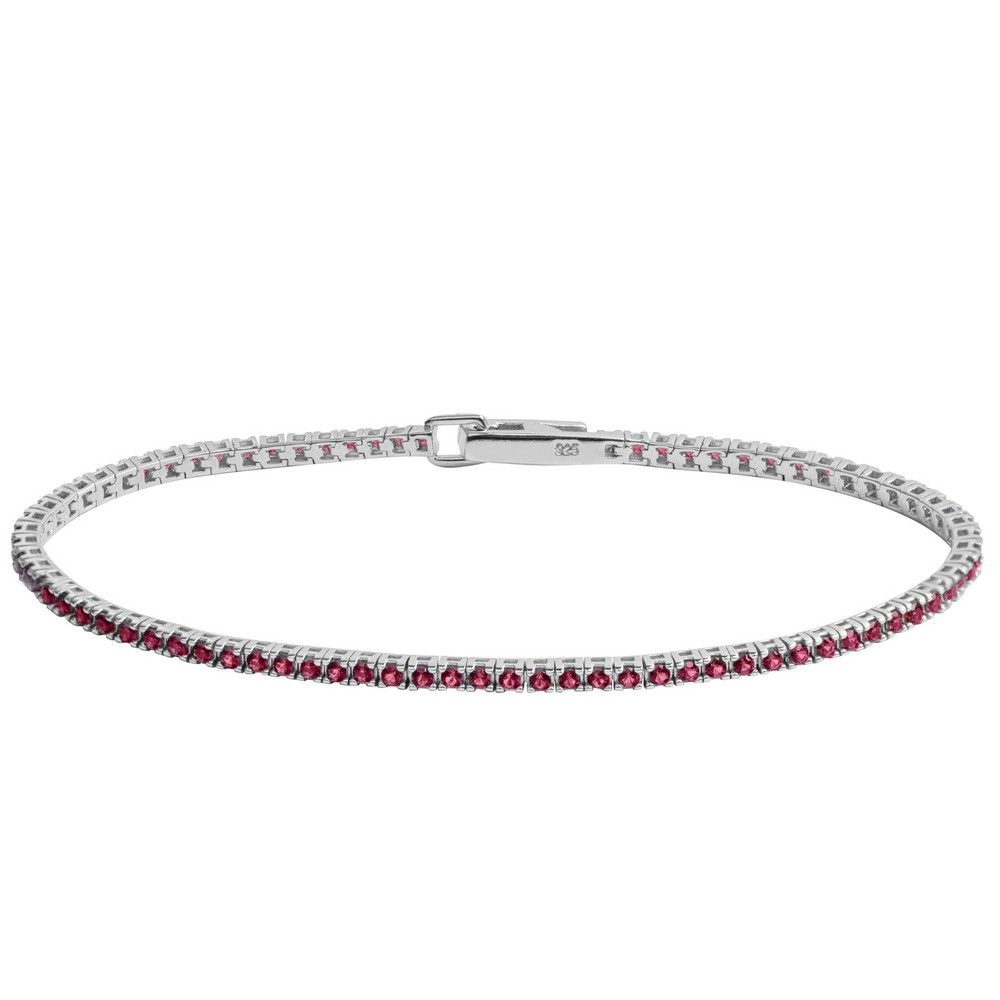 Bracciale modello tennis ChiMiAma in argento 925 con zirconi bianchi e dettaglio centrale a forma di cuore azzurro cielo - Alfano Gioielli