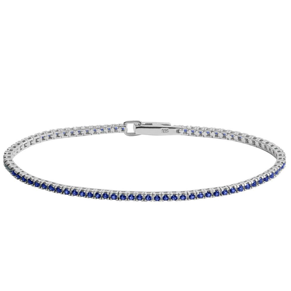 Bracciale modello tennis ChiMiAma in argento 925 con zirconi bianchi e dettaglio centrale a forma di cuore blu zaffiro - Alfano Gioielli