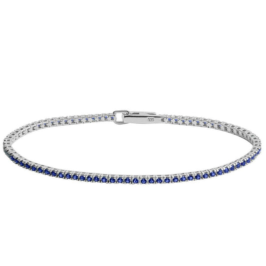 Bracciale modello tennis ChiMiAma in argento 925 con zirconi bianchi e dettaglio centrale a forma di cuore blu zaffiro - Alfano Gioielli