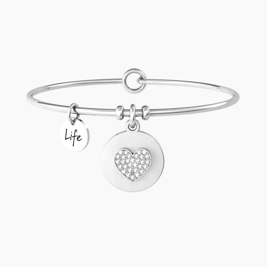 Bracciale rigido KIDULT Cuore | la mia mamma in acciaio con cristalli e incisione - Codice 732160
