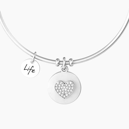 Bracciale rigido KIDULT Cuore | la mia mamma in acciaio con cristalli e incisione - Codice 732160