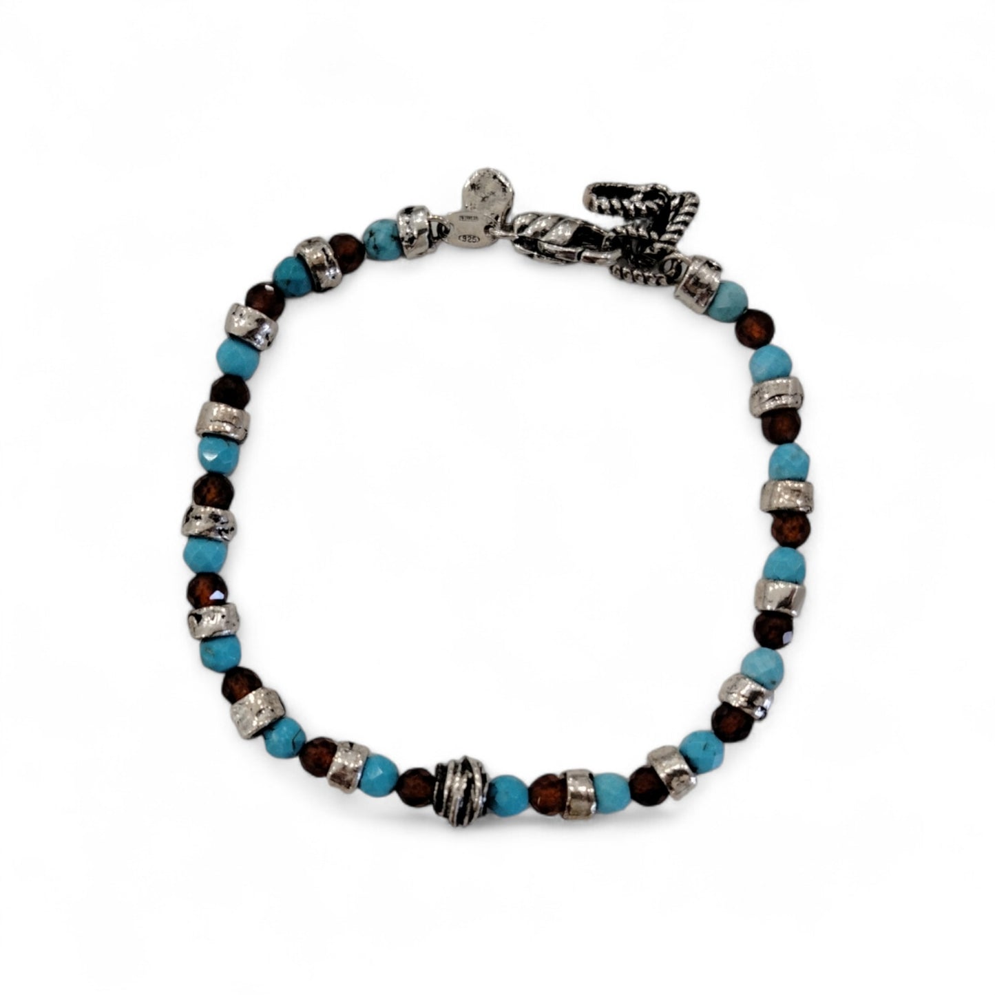 Bracciale uomo elastico Giacomo Burroni MBC0110 con sfere di onice nero e cubi in argento 925 brunito - Alfano Gioielli