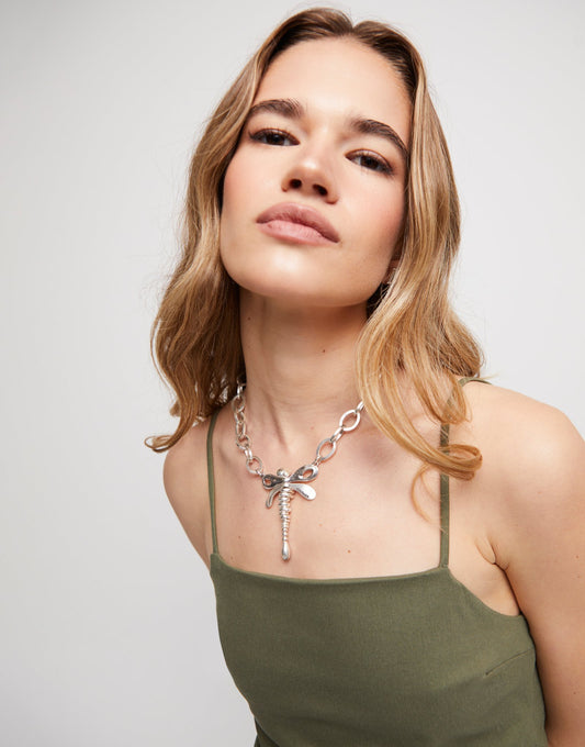 Collana UNOde50 Ser Rebelde Catenina con Libellula Centrale Placcata Argento col1949mtl0000U
