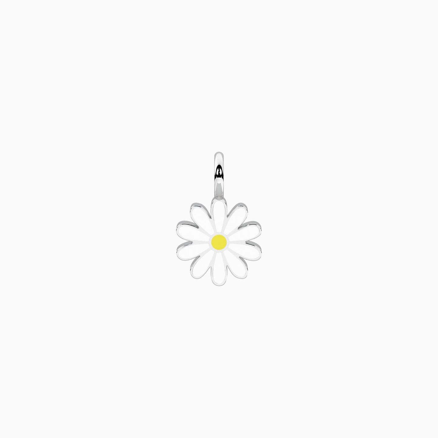 Ciondolo sagomato a forma di margherita Kidult in acciaio silver con smalto bianco e punto luce centrale per personalizzazione gioielli - Alfano Gioielli Gioielleria Palermo.