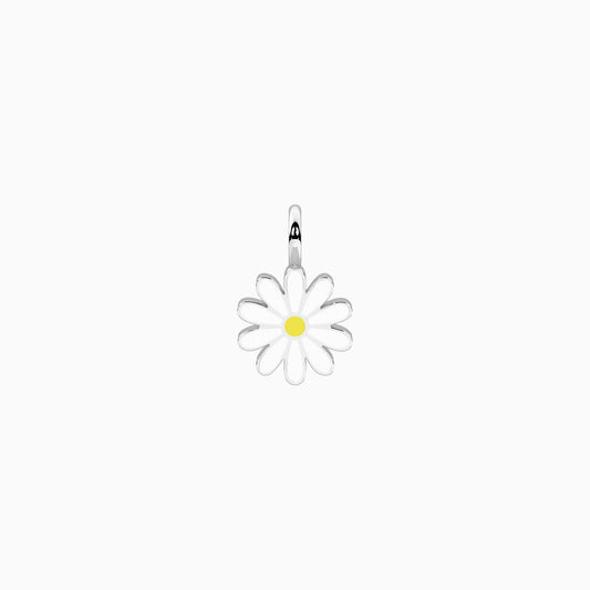 Ciondolo sagomato a forma di margherita Kidult in acciaio silver con smalto bianco e punto luce centrale per personalizzazione gioielli - Alfano Gioielli Gioielleria Palermo.
