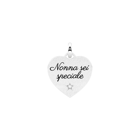 Ciondolo tondo Kidult in acciaio silver con incisione 'Nonna' e punto luce in cristallo per personalizzazione bracciali Kidult - Alfano Gioielli Gioielleria Palermo.