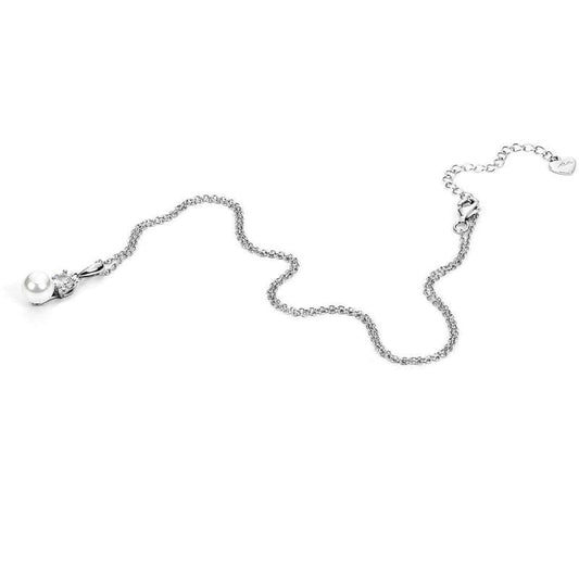 Collana da donna 4US Cesare Paciotti in argento 925 con catenina sottile e pendente singolo con una perla bianca naturale da 7mm e dettaglio logo pugnale.