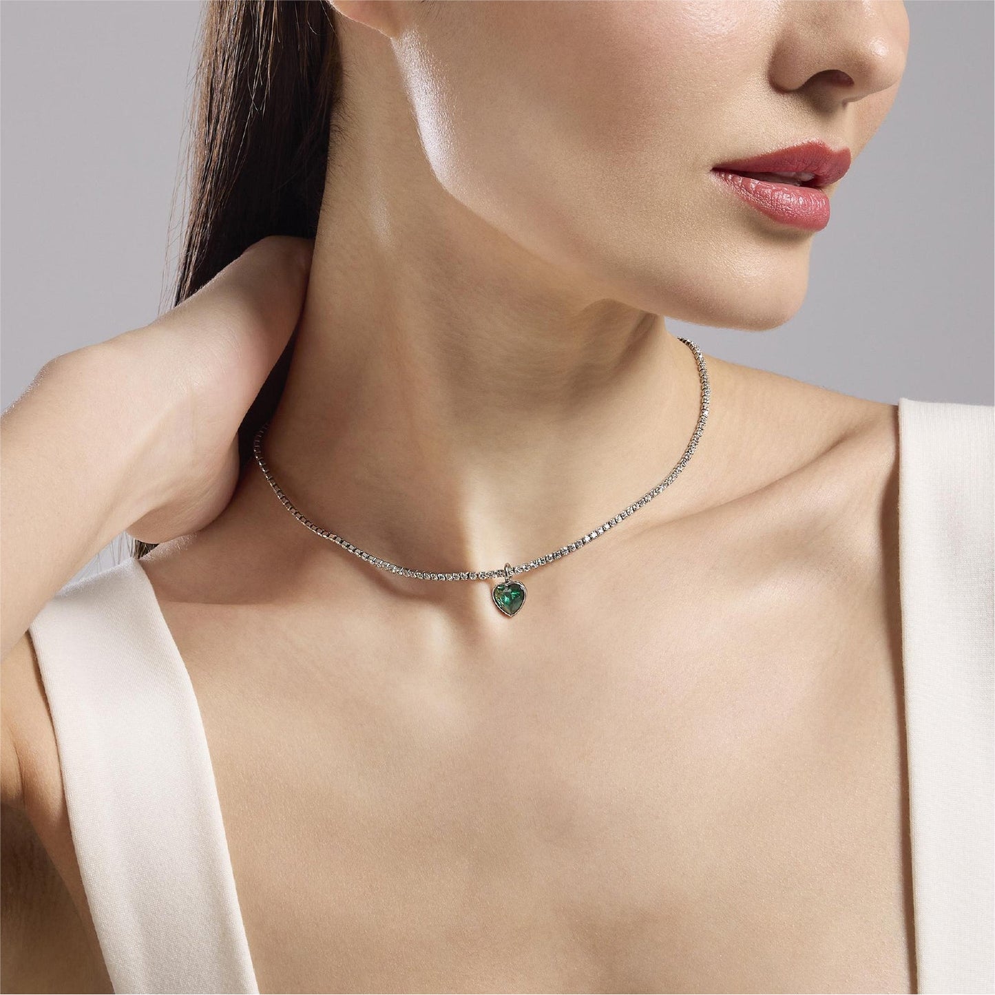 Collana base Kidult in acciaio silver con inserto centrale Tennis di cristalli bianchi per personalizzazione con charm - Alfano Gioielli Gioielleria Palermo.