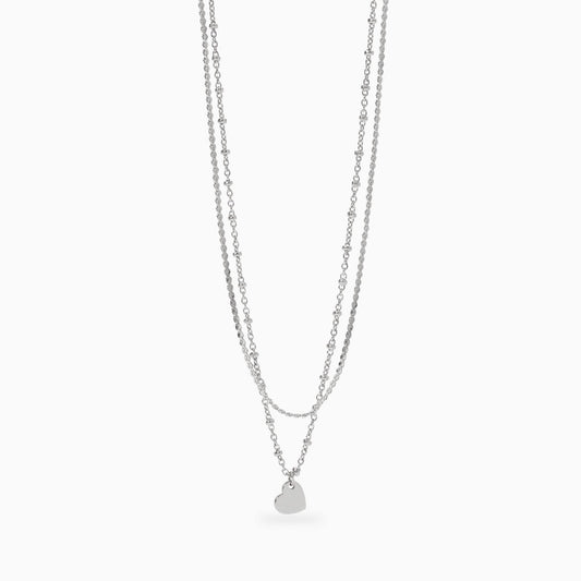 Collana Kidult a doppio filo in acciaio silver con catena rolò, serpentina e piccolo cuore pendente - Alfano Gioielli Gioielleria Palermo.