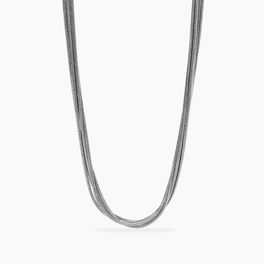 Collana a catenina sottile Kidult in acciaio silver con piccole pietre naturali di agata nera alternate - Alfano Gioielli Gioielleria Palermo.