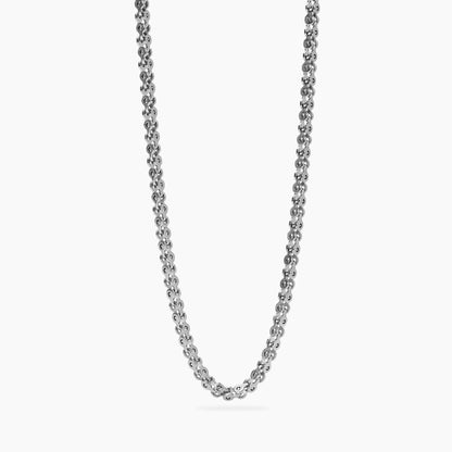Collana a catenina sottile Kidult in acciaio silver con piccole pietre naturali di quarzo rosa alternate lungo la catena.
