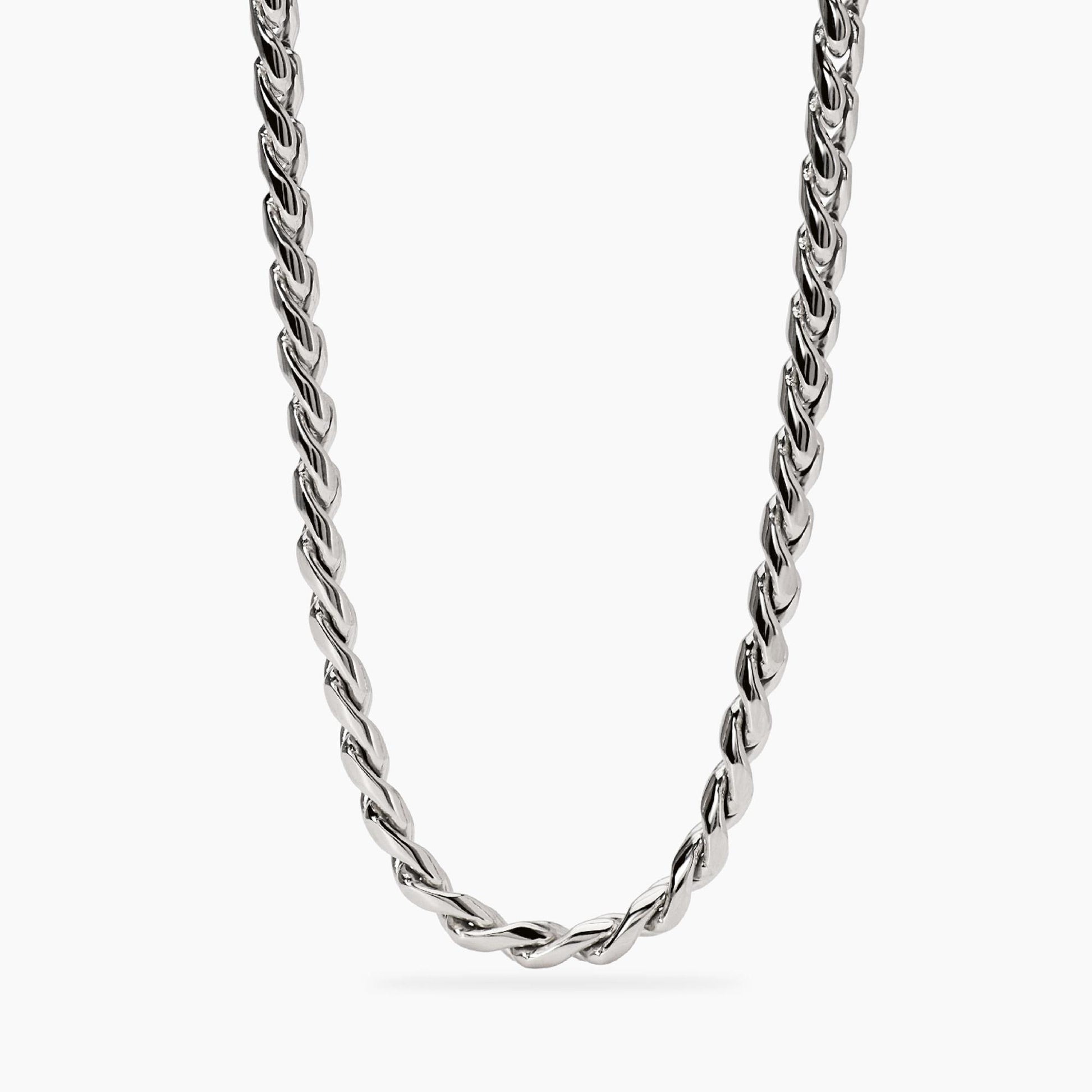 Collana a catenina sottile Kidult in acciaio silver con piccole pietre naturali di apatite azzurra alternate lungo la catena.
