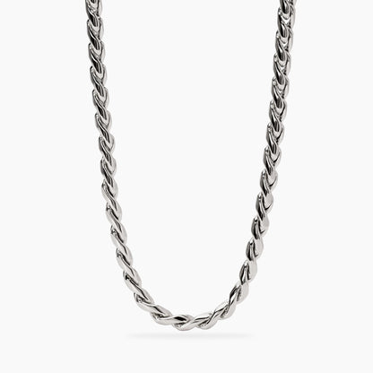 Collana a catenina sottile Kidult in acciaio silver con piccole pietre naturali di apatite azzurra alternate lungo la catena.