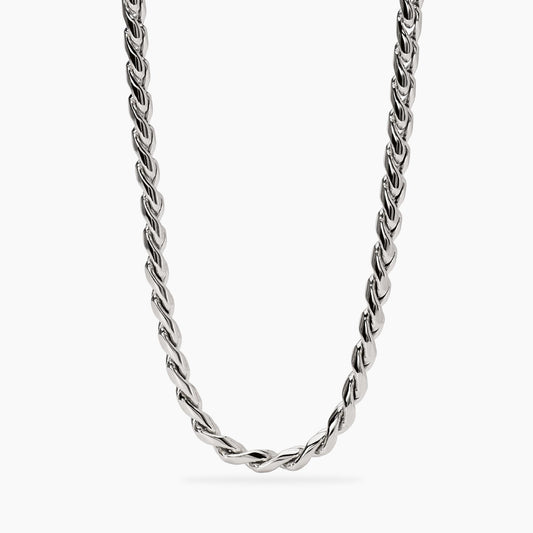 Collana a catenina sottile Kidult in acciaio silver con piccole pietre naturali di apatite azzurra alternate lungo la catena.