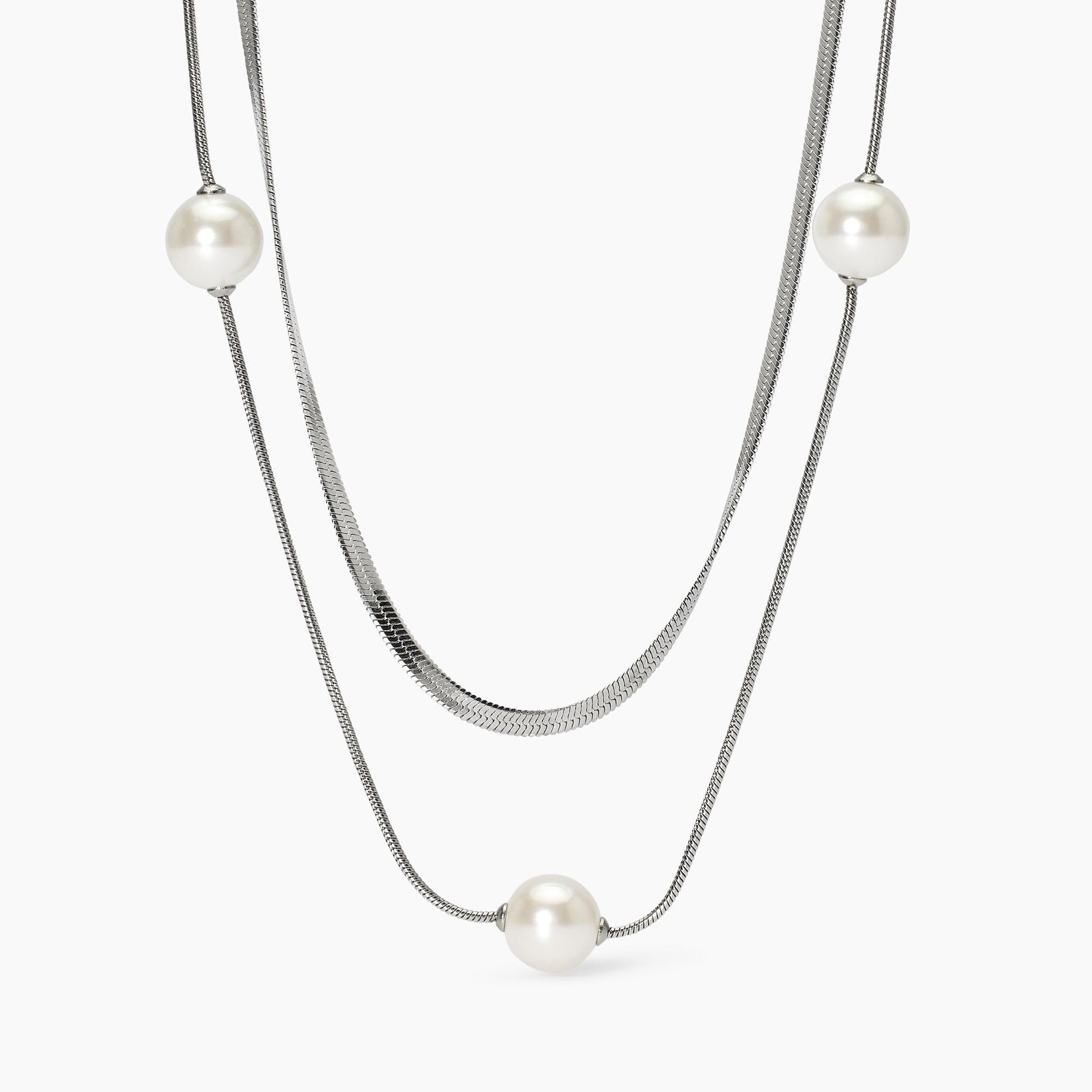 Collana Kidult Style 14 in Acciaio con Doppia Catena e Perle Conchiglia - 851019