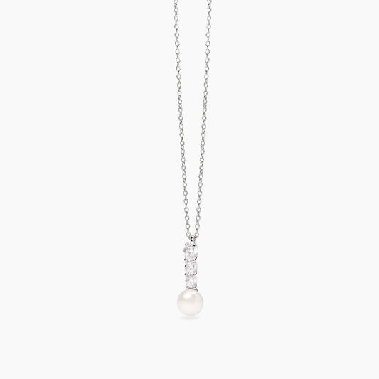 Collana Mabina Donna JULIETTE - Girocollo in Argento Rodiato con Perla Coltivata e Zirconi - Regolabile - Codice: 553841