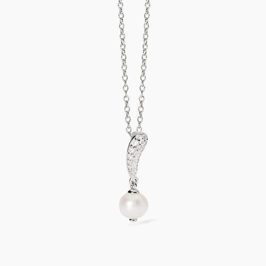 Collana Mabina Donna OPERA - Girocollo in Argento Rodiato con Perla Coltivata, Zirconi e Pavé - Regolabile - Codice: 553756