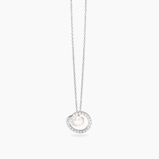 Collana Mabina Donna SOGNI D'ORO - Girocollo in Argento con Perla Bottone Coltivata e Zirconi - Regolabile - Codice: 553827<
