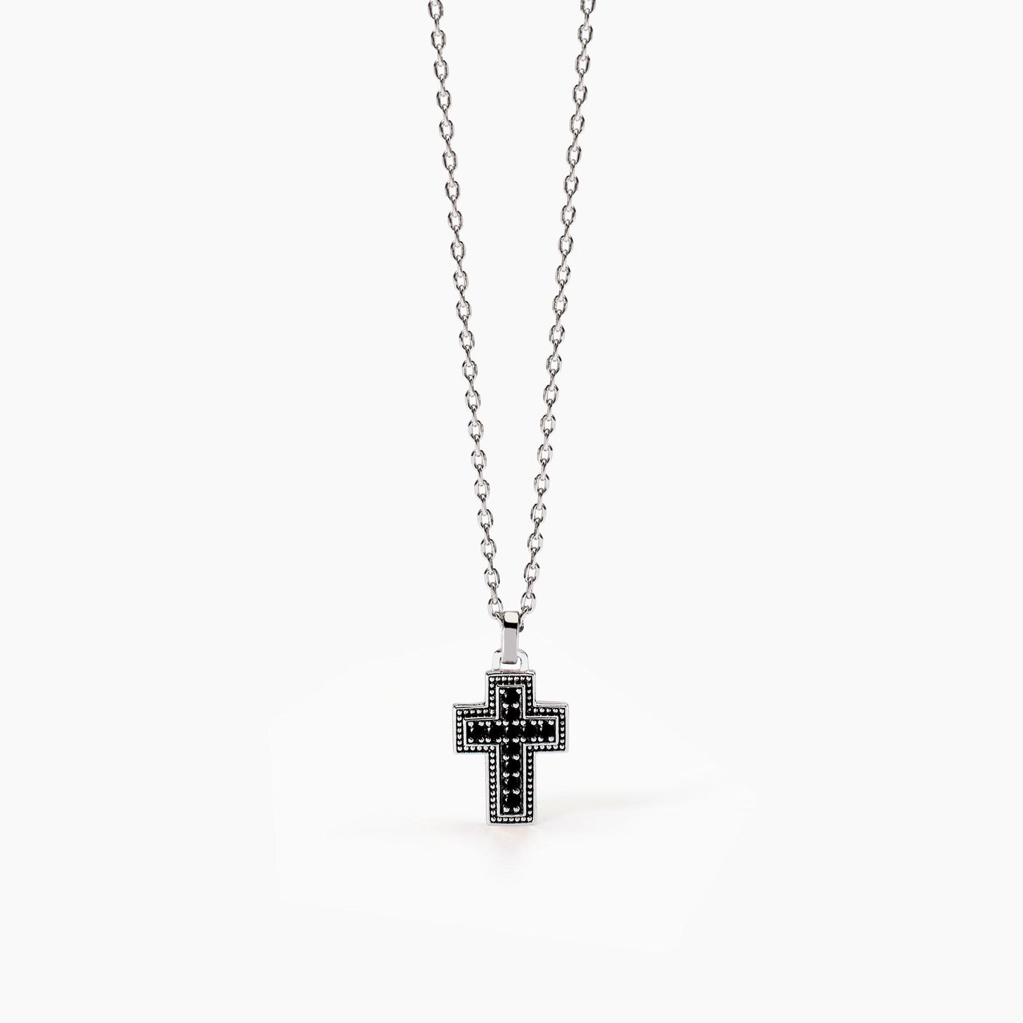 Collana Mabina Mystical in Argento 925 Rodiato con Croce e Zirconi Neri - 553754
