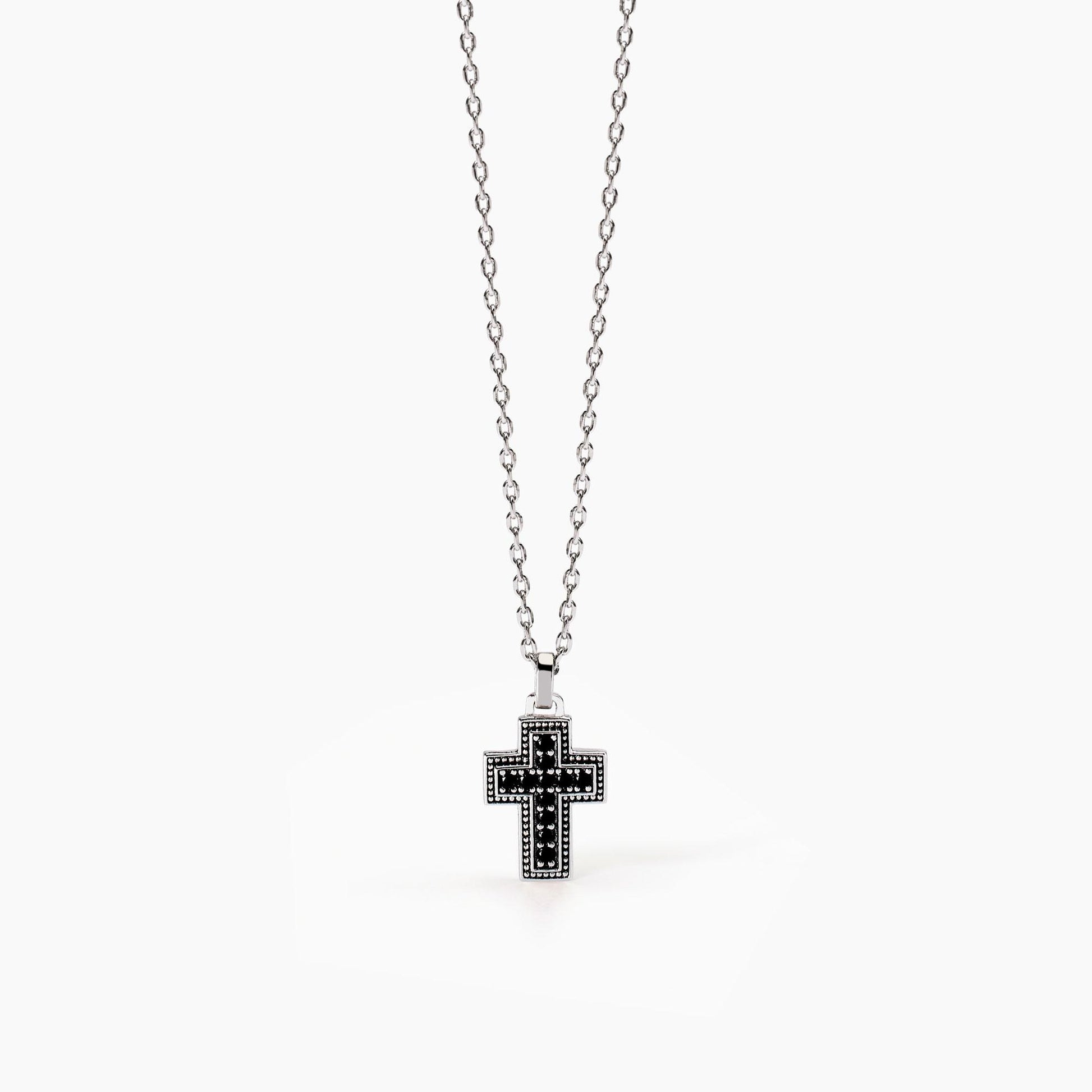 Collana Mabina Mystical in Argento 925 Rodiato con Croce e Zirconi Neri - 553754