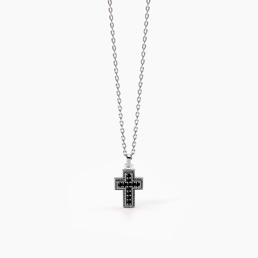 Collana Mabina Mystical in Argento 925 Rodiato con Croce e Zirconi Neri - 553754