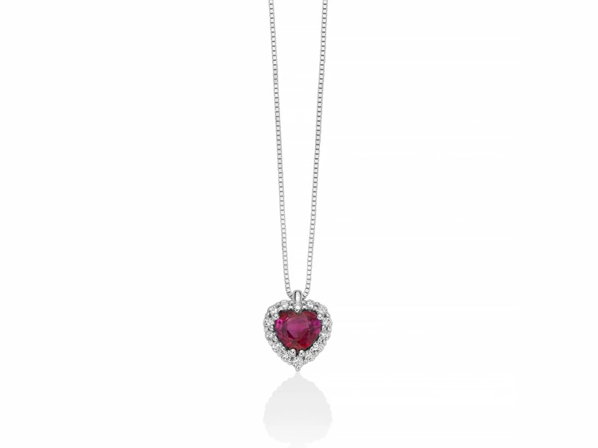 Collana Miluna in oro bianco 18kt con pendente a rosetta: smeraldo verde ovale centrale e contorno di diamanti.