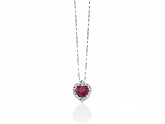 Collana Miluna in oro bianco 18kt con pendente a rosetta: smeraldo verde ovale centrale e contorno di diamanti.