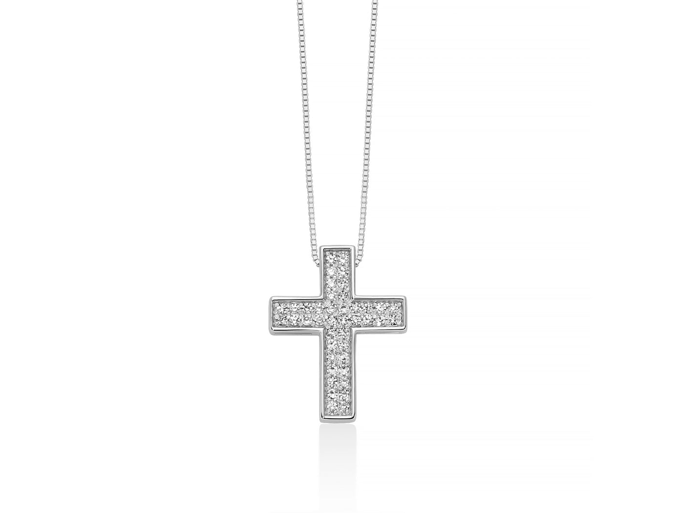Collana Miluna in oro bianco 18kt con pendente a croce e diamanti naturali taglio brillante.