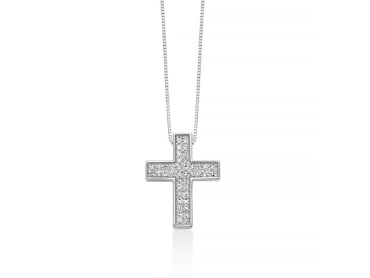 Collana Miluna in oro bianco 18kt con pendente a croce e diamanti naturali taglio brillante.